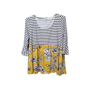 Emerald Womens 3XL Baby Doll Top Pullover Mixed‎ Print Stripe Floral Bell Sleeve